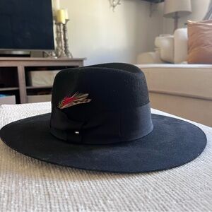 Black Wide Brim Fedora with Feather Accent